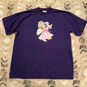 Vintage 90’s Jerzees Tee Purple Angel & Kitten Graphic size large